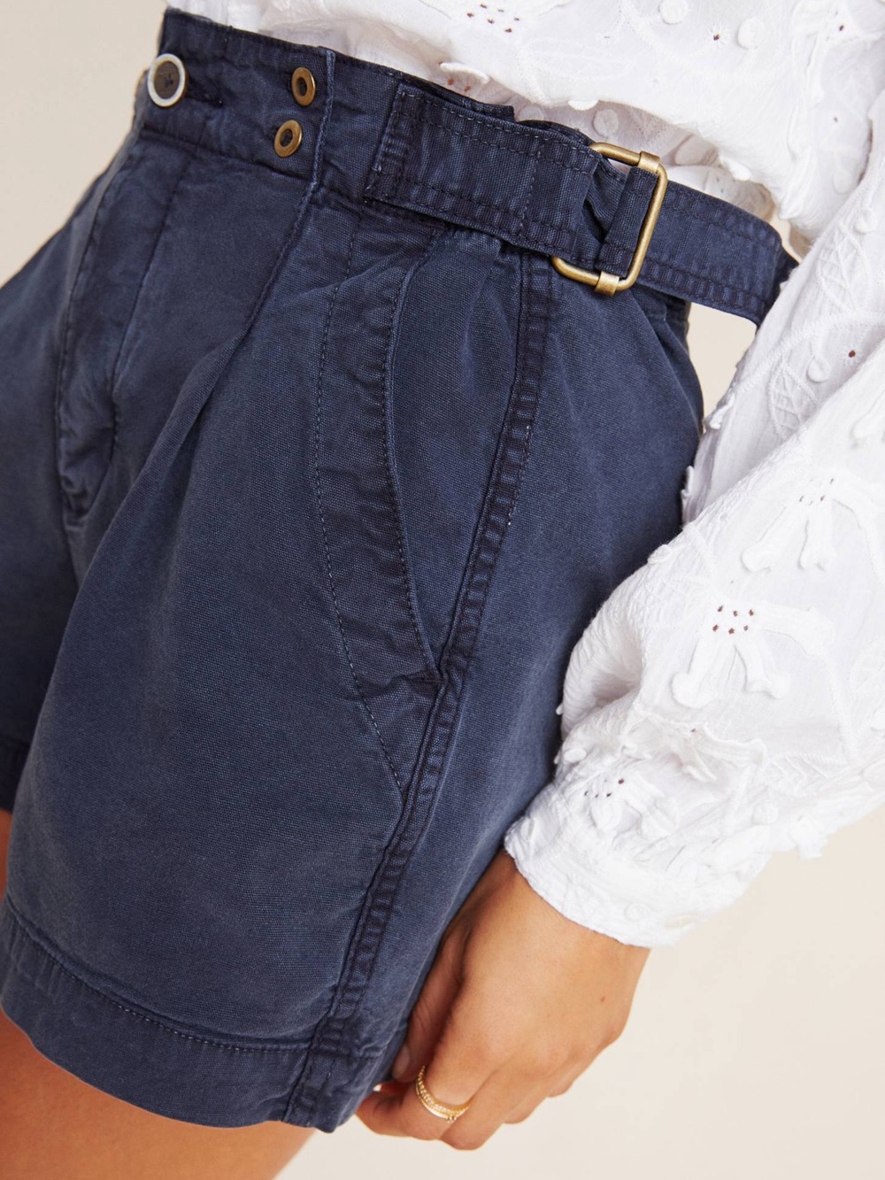 Anthropologie Navy Blue Liza High Rise Adjustable Waist Utility Shorts (Medium) - Picture 4 of 5